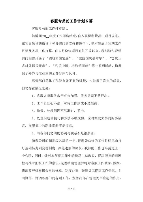 客服专员的工作计划5篇