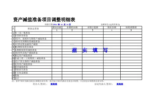 资产减值准备项目调整明细表