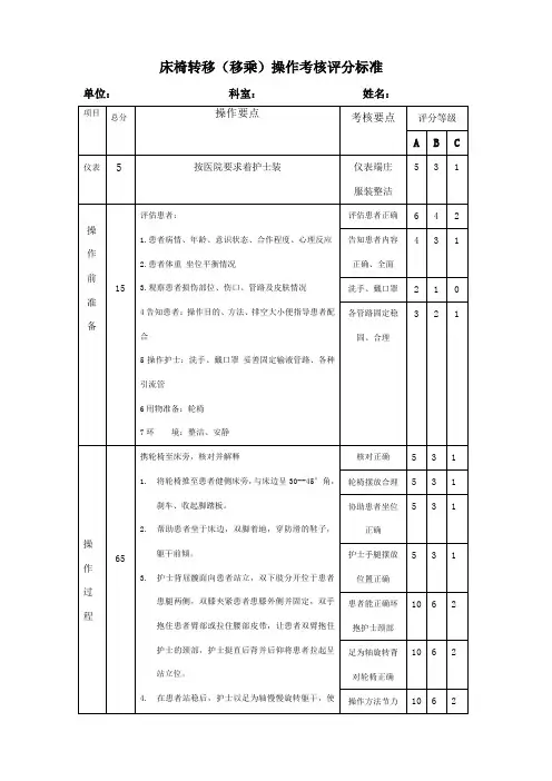 床椅转移操作流程