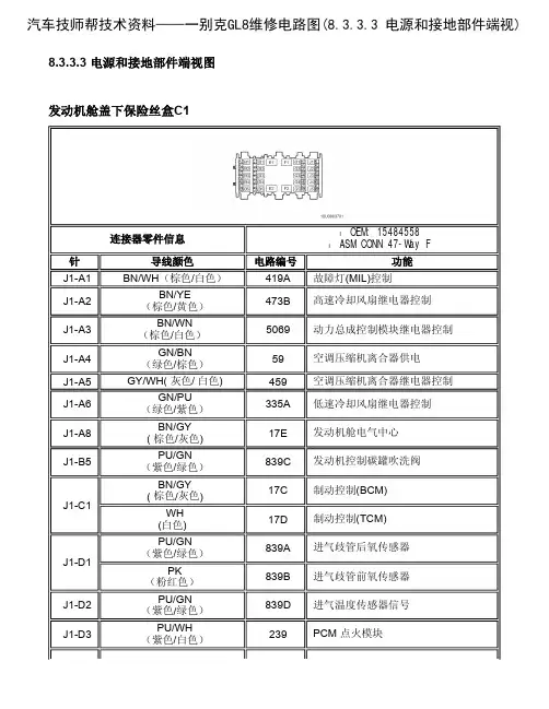 别克GL8维修电路图(8.3.3.3 电源和接地部件端视)