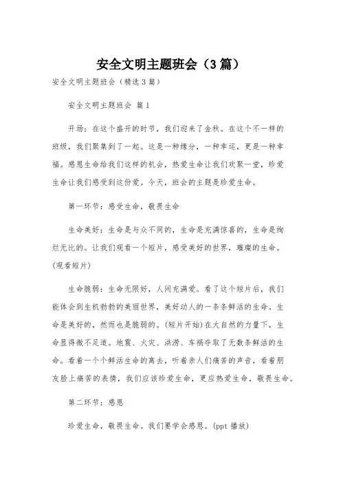 安全文明主题班会(3篇)