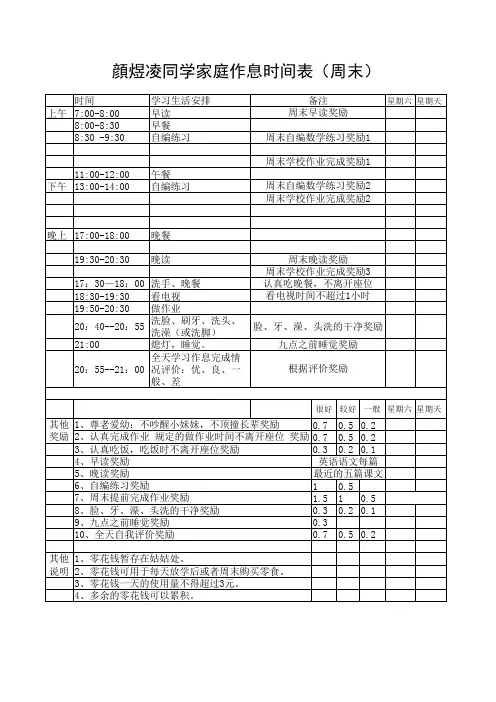 小学生颜煜凌习惯养成作息时间表(周末)(A4直接打印)