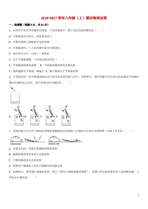 2016_2017学年八年级物理上学期期末试卷(含解析)