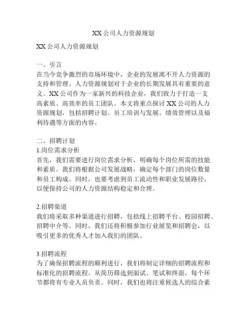 XX公司人力资源规划