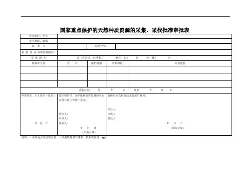 国家重点保护的天然种质资源的采集、采伐批准审批表