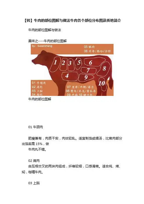 【转】牛肉的部位图解与做法牛肉各个部位分布图及质地简介
