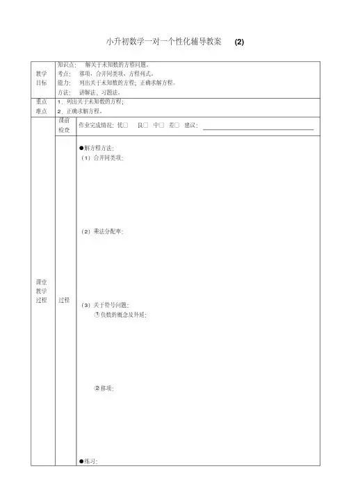 小升初数学一对一个性化辅导教案(2)