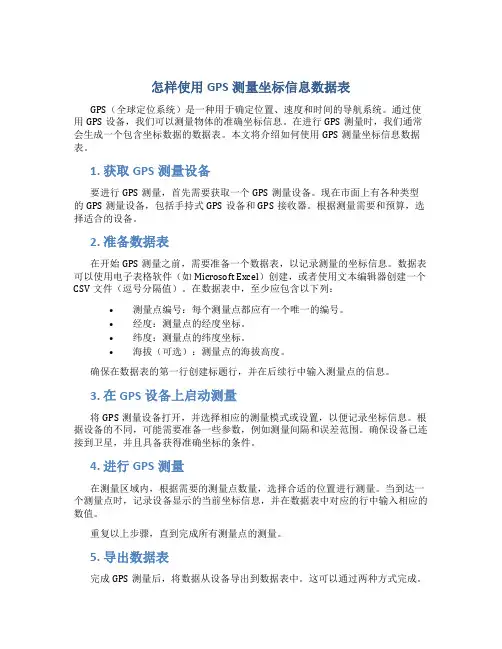 怎样使用gps测量坐标信息数据表