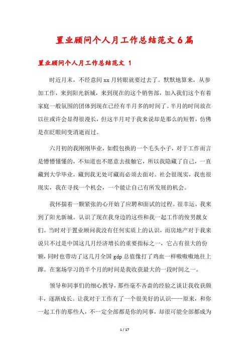 置业顾问个人月工作总结范文6篇