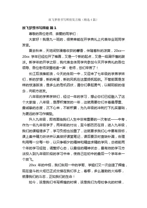 放飞梦想书写辉煌发言稿（精选4篇）