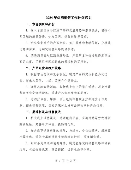 2024年红酒销售工作计划范文
