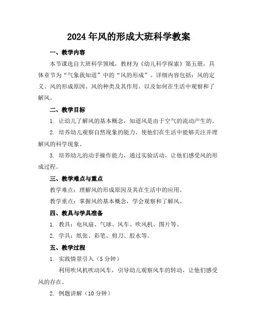2024年风的形成大班科学教案