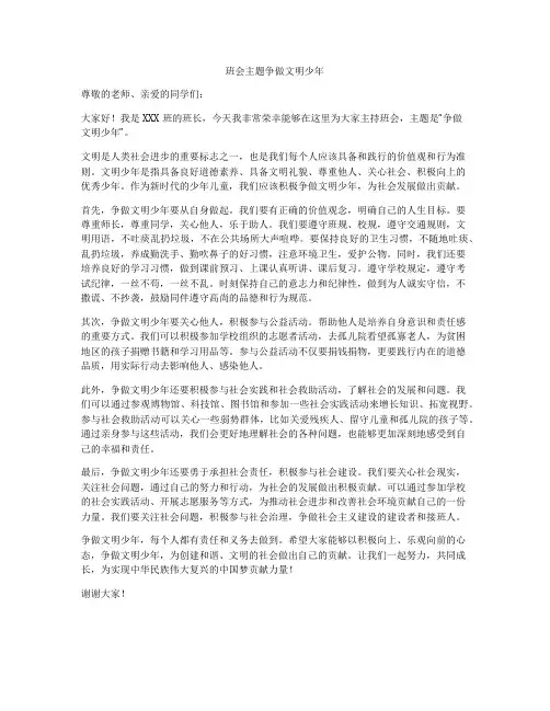 班会主题争做文明少年