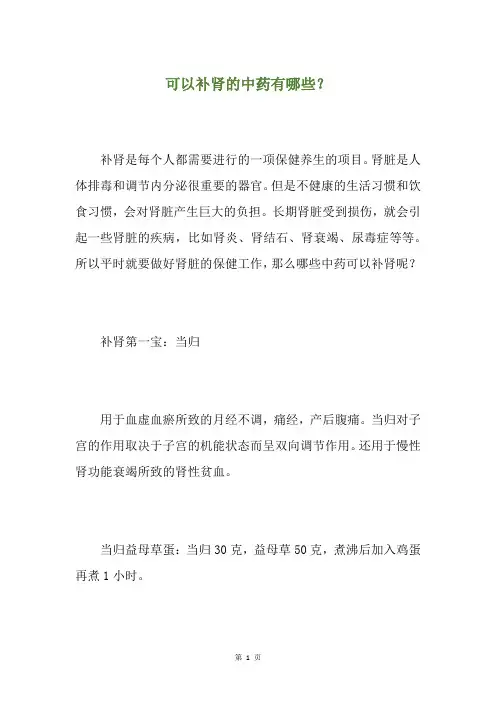 可以补肾的中药有哪些？