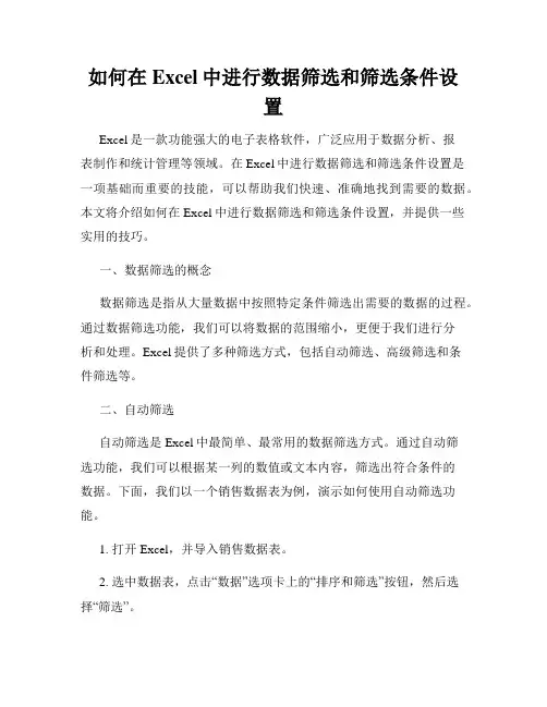 如何在Excel中进行数据筛选和筛选条件设置