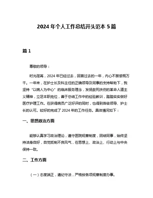 2024年个人工作总结开头范本5篇