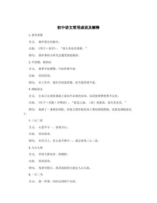 初中语文常用成语及解释