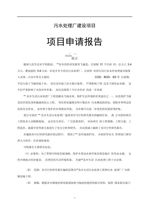 污水处理厂建设项目可行性研究报告