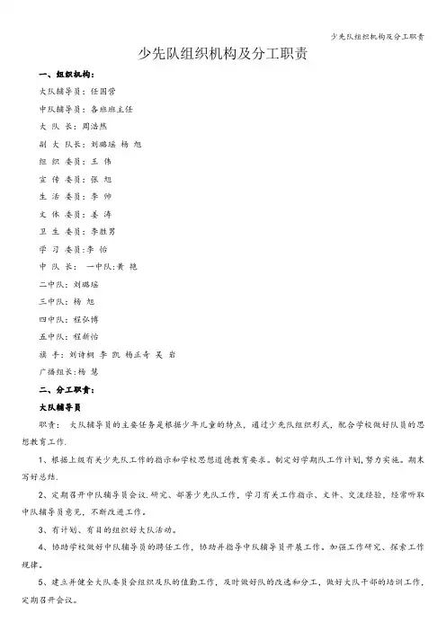 少先队组织机构及分工职责