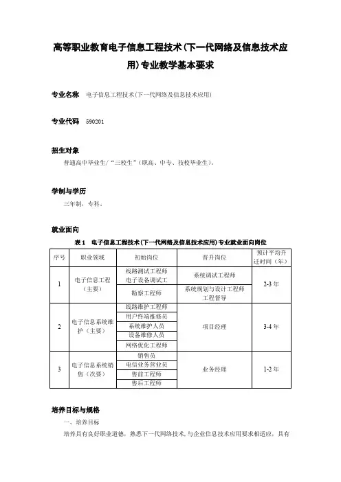 电子信息工程技术(下一代网络及信息技术应用)专业教学基本要求