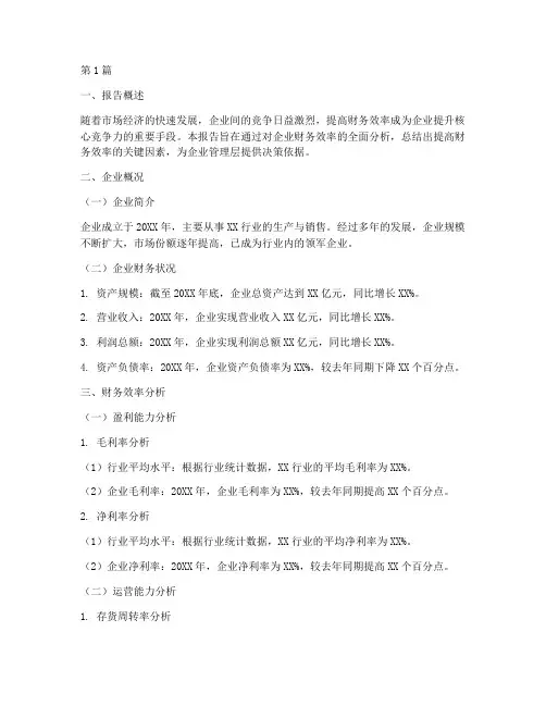 财务效率分析总结报告(3篇)
