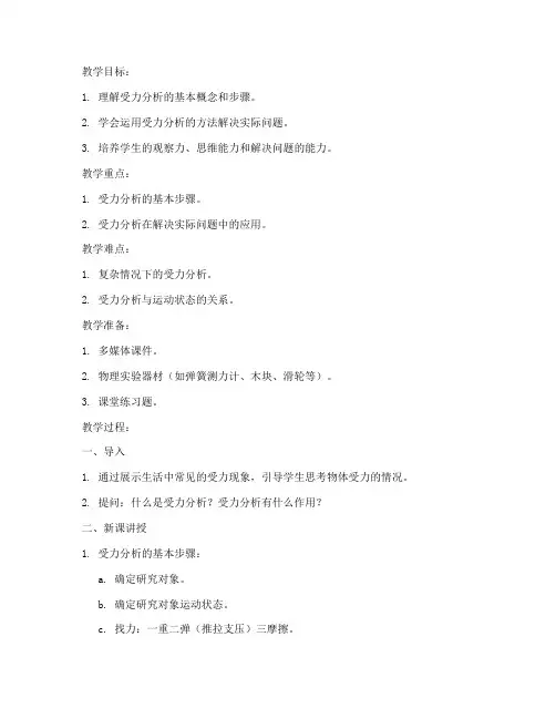 初中受力分析案例模板教案