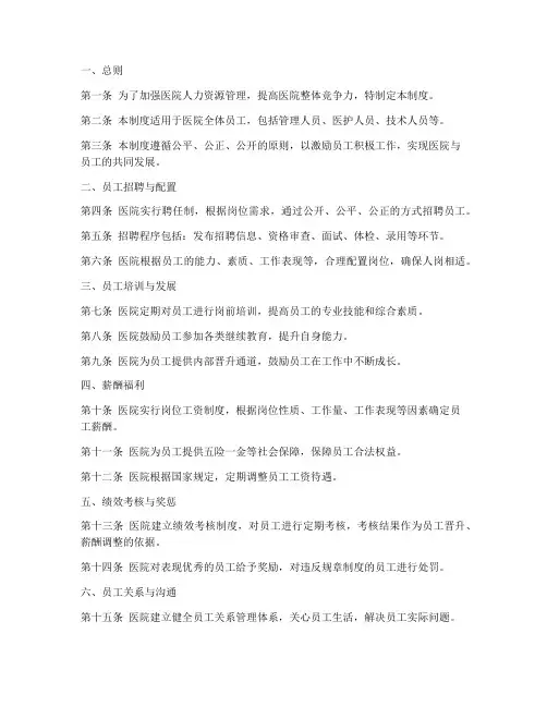 民营医院人力资源管理制度