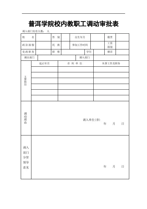 校内干部调动审批表(样表)