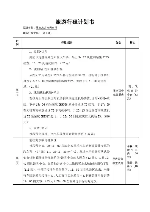 旅游行程计划表