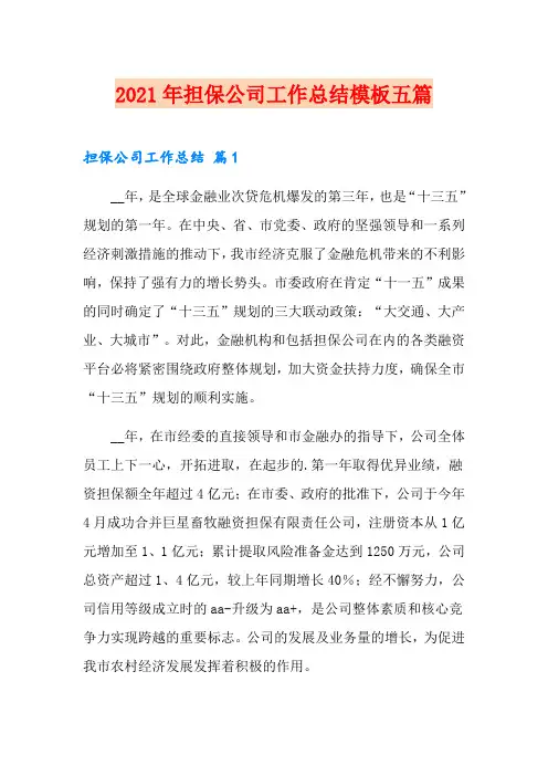 2021年担保公司工作总结模板五篇