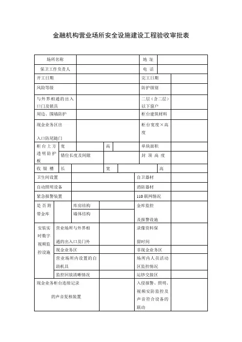 金融机构营业场所安全设施建设工程验收审批表