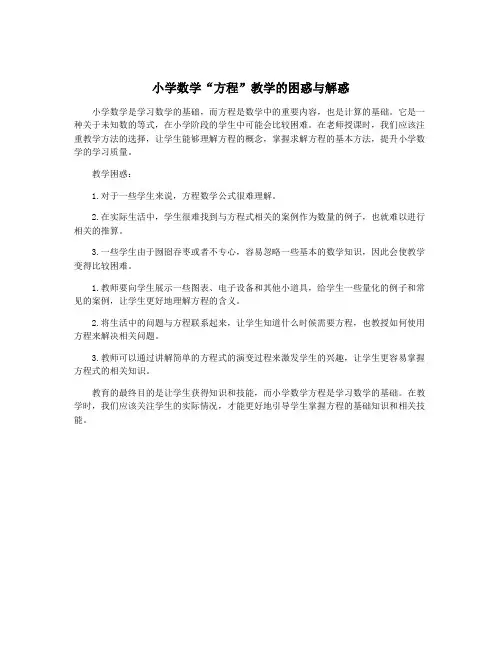 小学数学“方程”教学的困惑与解惑