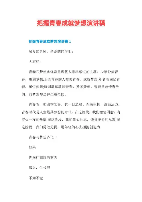 把握青春成就梦想演讲稿