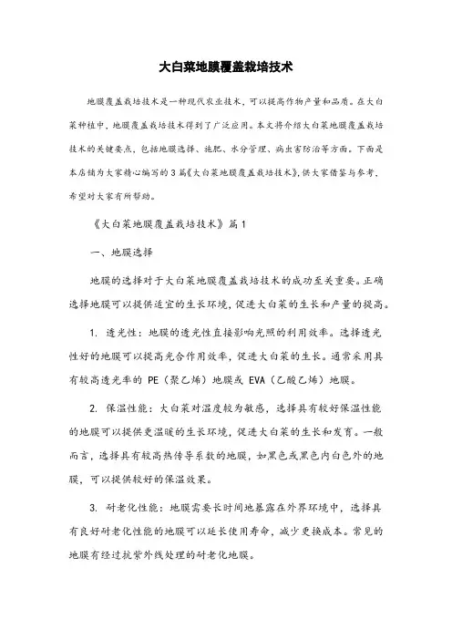 大白菜地膜覆盖栽培技术