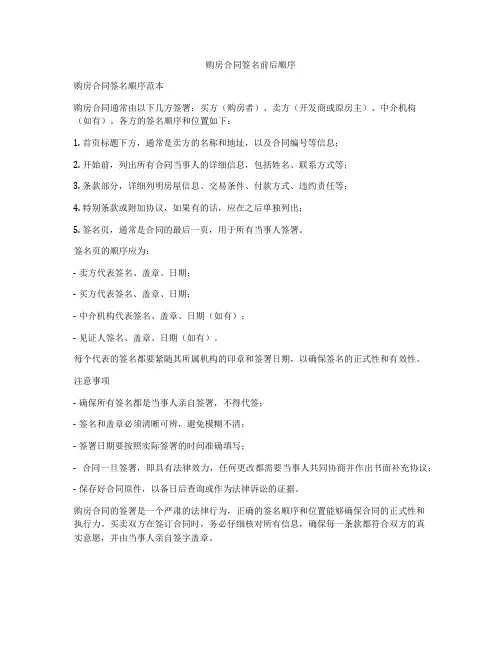 购房合同签名前后顺序