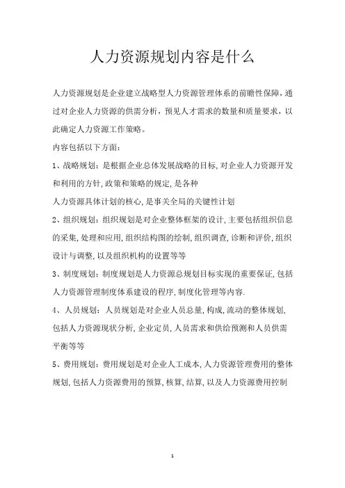 人力资源规划内容是什么