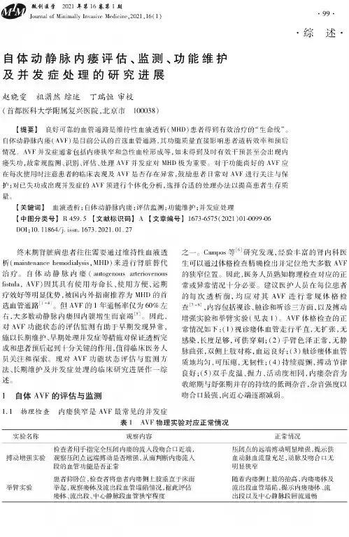 自体动静脉内瘘评估、监测、功能维护及并发症处理的研究进展