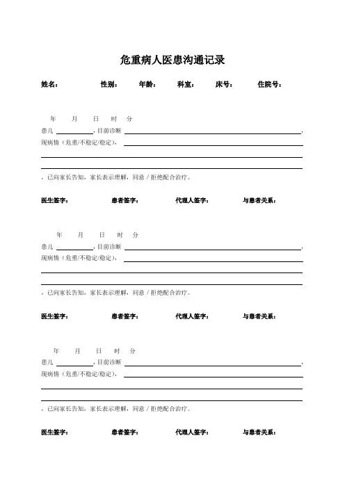 危重病人医患沟通记录
