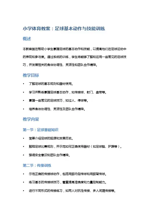 小学体育教案：足球基本动作与技能训练