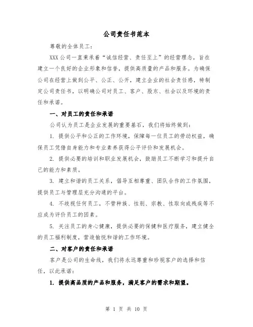 公司责任书范本(三篇)