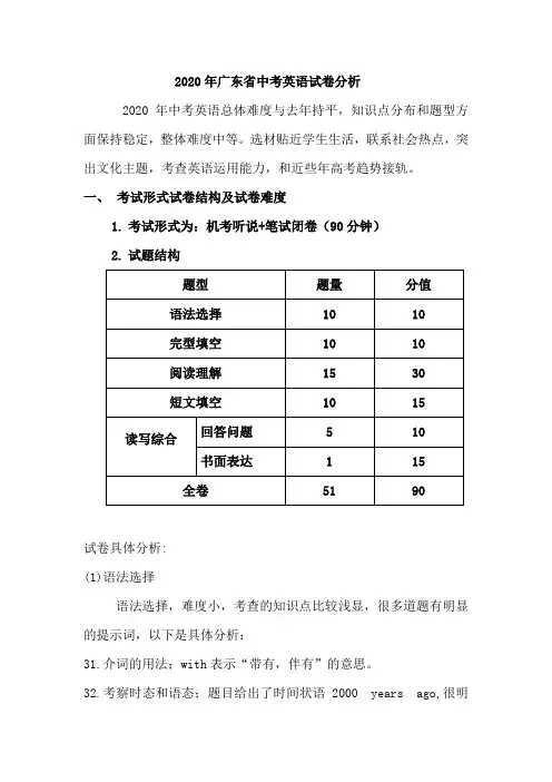 2020年广东省中考英语试卷分析1