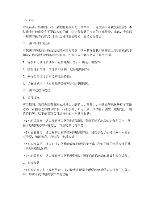 巢湖地质实习报告心得