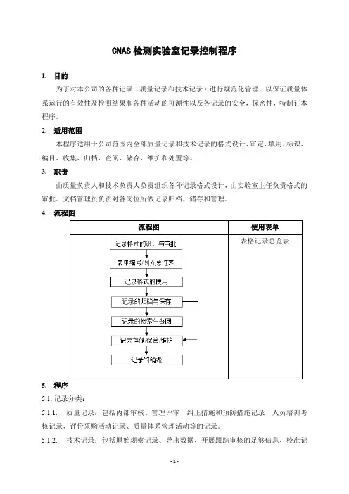 CNAS检测实验室记录控制程序