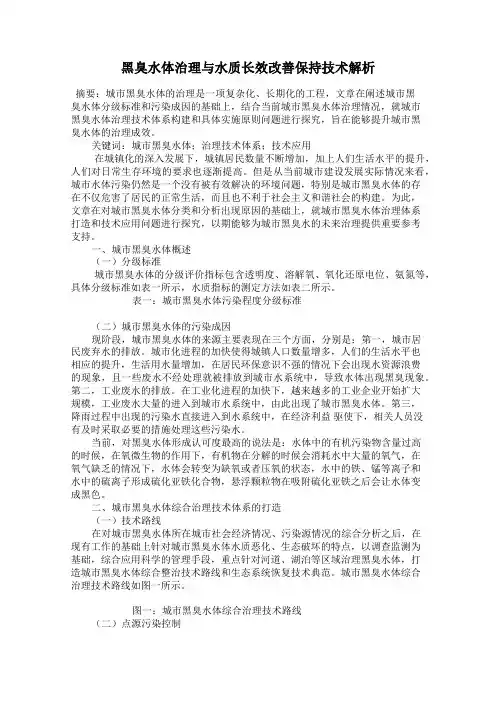 黑臭水体治理与水质长效改善保持技术解析