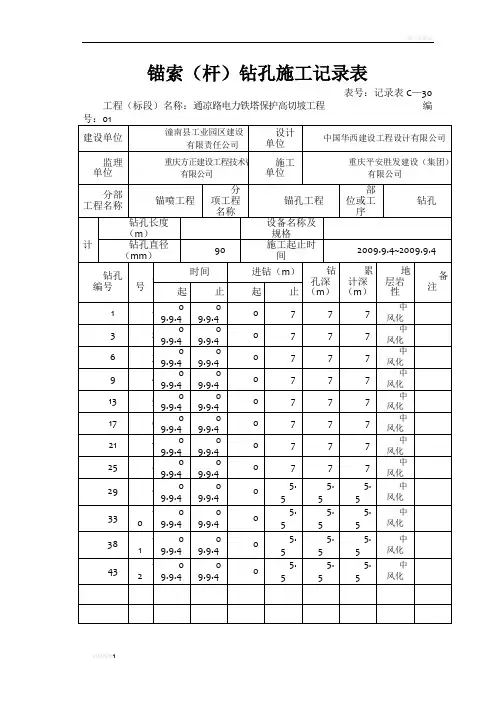 锚索(杆)成孔施工记录表