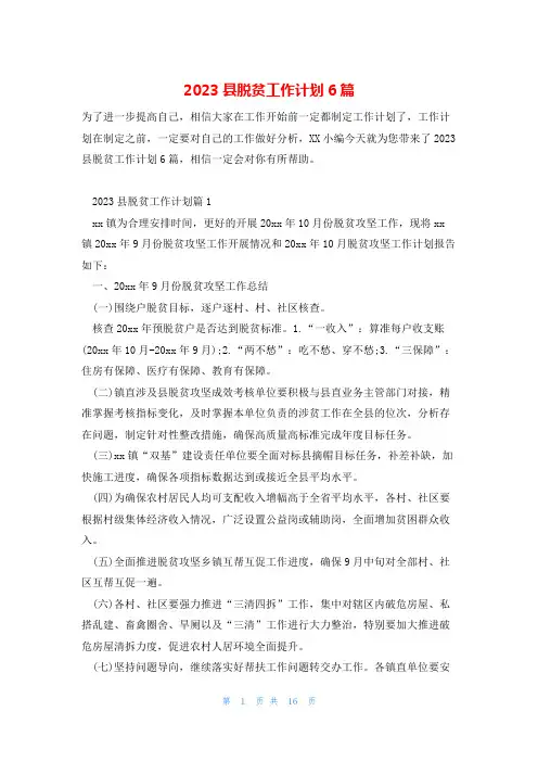 2023县脱贫工作计划6篇