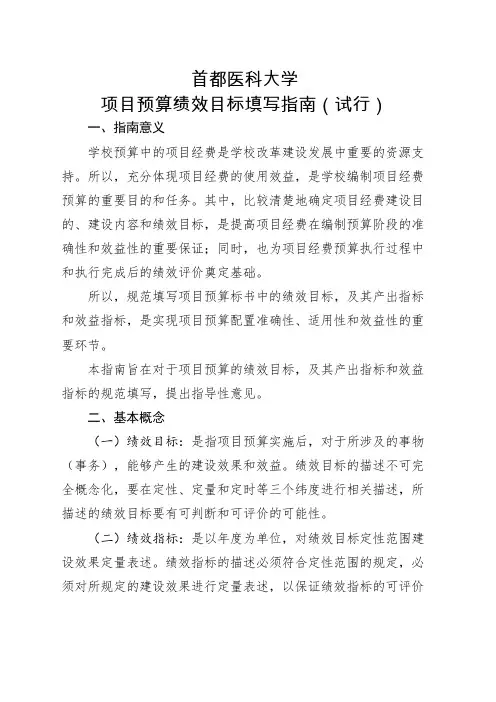 项目预算绩效目标填写指南试行
