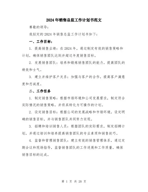2024年销售总监工作计划书范文（6篇）