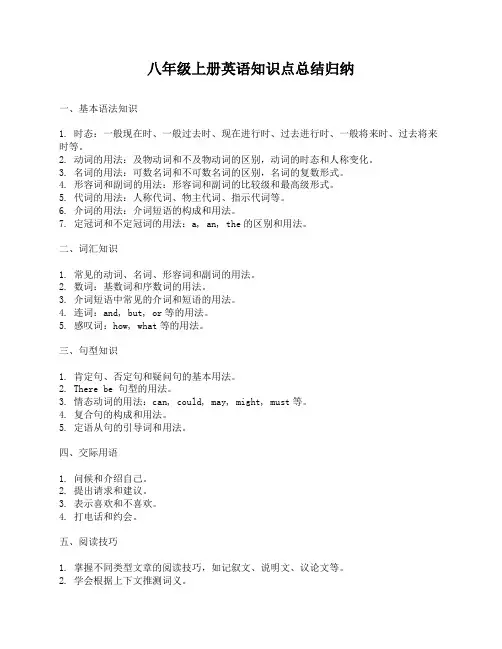 八年级上册英语知识点总结归纳