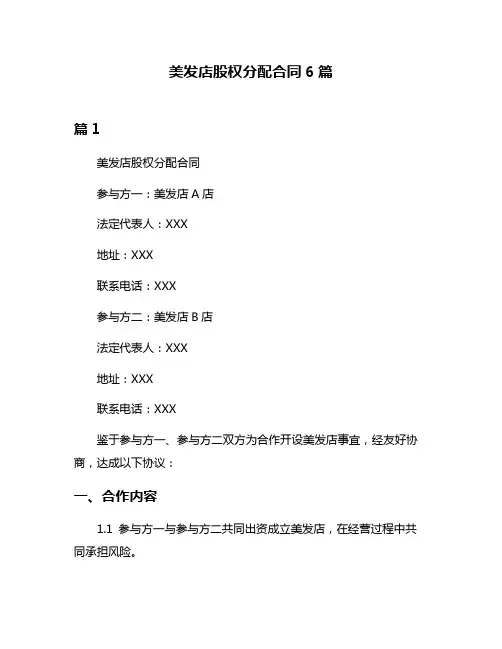 美发店股权分配合同6篇